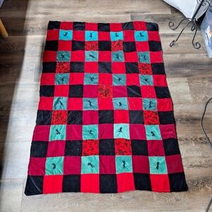 Vintage Handmade Plush Velvet Patchwork Lap Quilt, 37.5 X 53.5